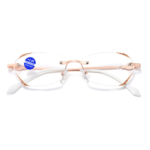 Women's New Blue Light Blocking Reading Glasses, Frameless Edge, High Definition Elegant Face-Shaping Ultra Lightweight Farsighted Elderly Reading Glasses