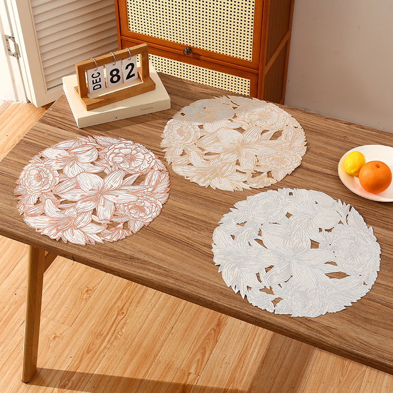 Transfronterizo romántico redondo francés almohadilla de PVC creativa diseño floral simple almohadilla de aislamiento térmico almohadilla impermeable de restaurante ligera