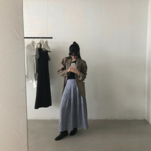 秋上新【single well】意法色织亚麻格纹长裙复古通勤宽松半身裙