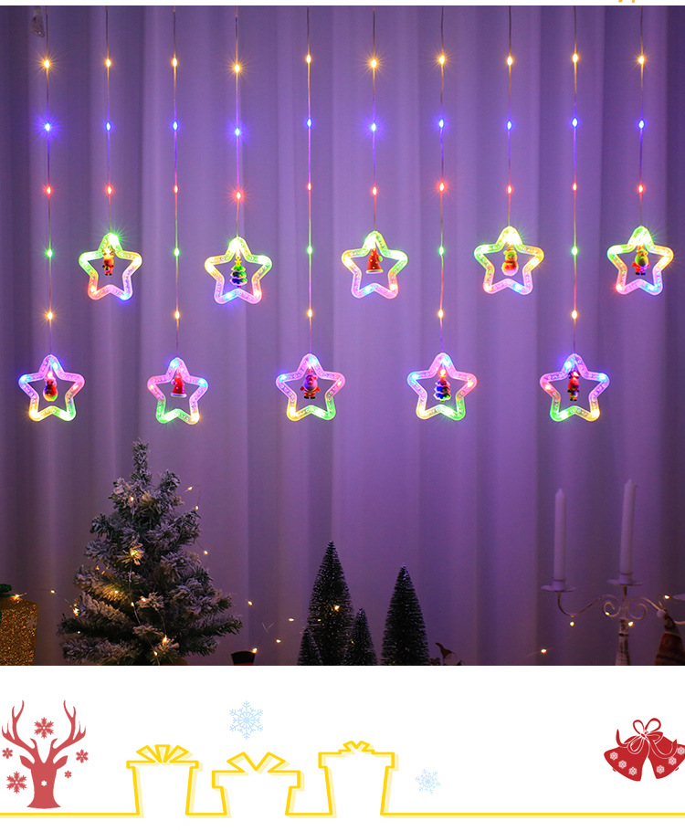 亚马逊热卖圣诞窗帘灯皮线创意圣诞树卡通挂饰led闪灯卧式窗帘灯详情12