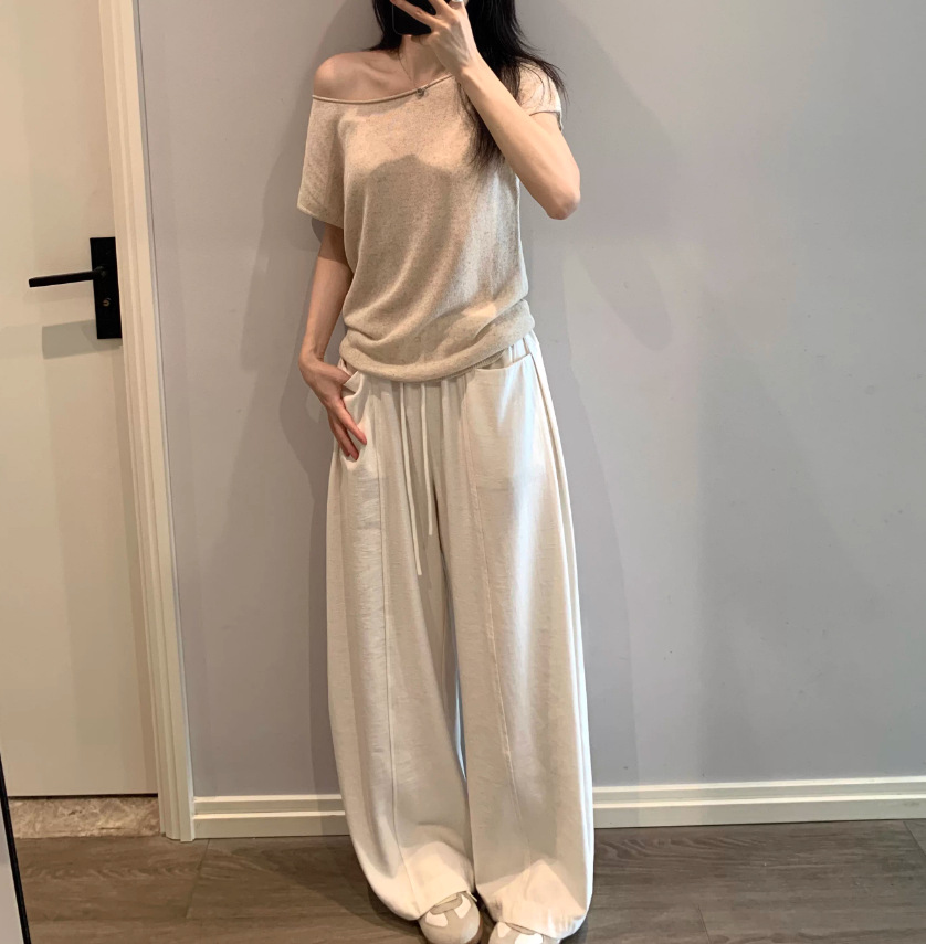 Quần culottes nữ ống rộng cạp thun dây rút vải linen mùa hè — màu đen, màu trắng ngà chi tiết 5