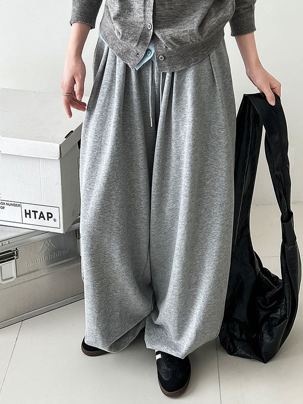 鹿西 美式运动高腰阔腿休闲褶皱设计卫裤女秋新抽绳垂感长裤2046|undefined