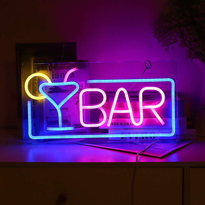 LED neon sign acrylic back panel, USB 5V‑1A with switch, decorative wall night light (various designs)