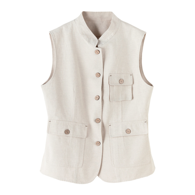 Áo gile nữ phong cách Nhật cổ điển chất liệu cotton pha lanh, dáng không tay, thiết kế layer độc đáo — màu sắc