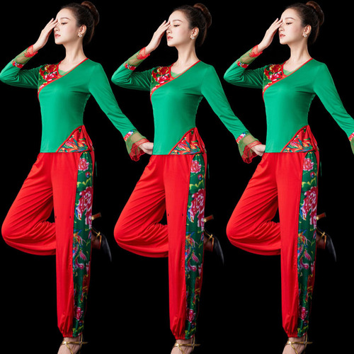 Jiangxi Fazhengdahong new square dance costume suit for middle-aged and elderly women Yangko dance long-sleeved bloomers performance