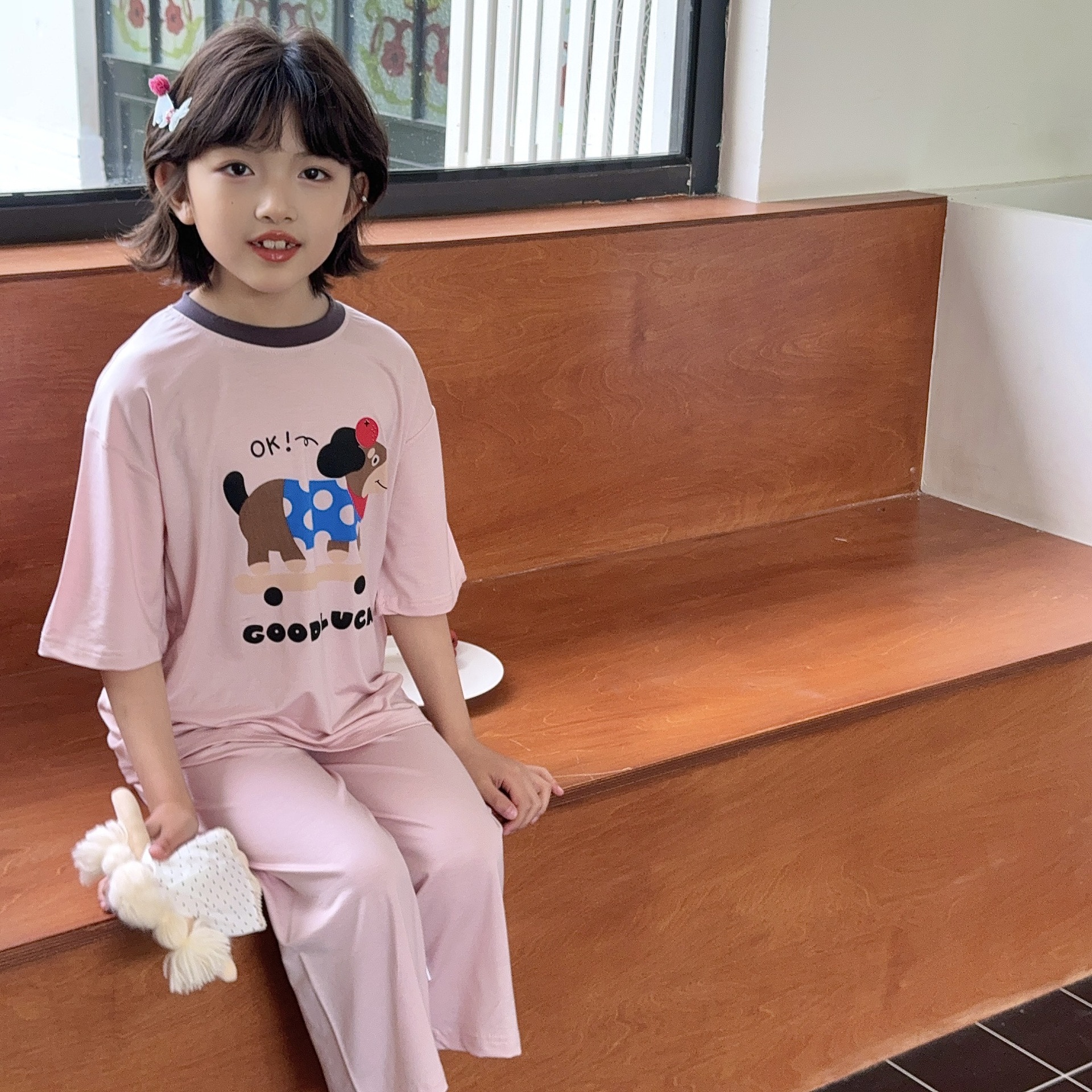 Pijamas para niños, pantalones cortos para niños y niñas delgados de verano, seda de hielo, aire acondicionado para padres e hijos, ropa para el hogar, trajes para niños grandes