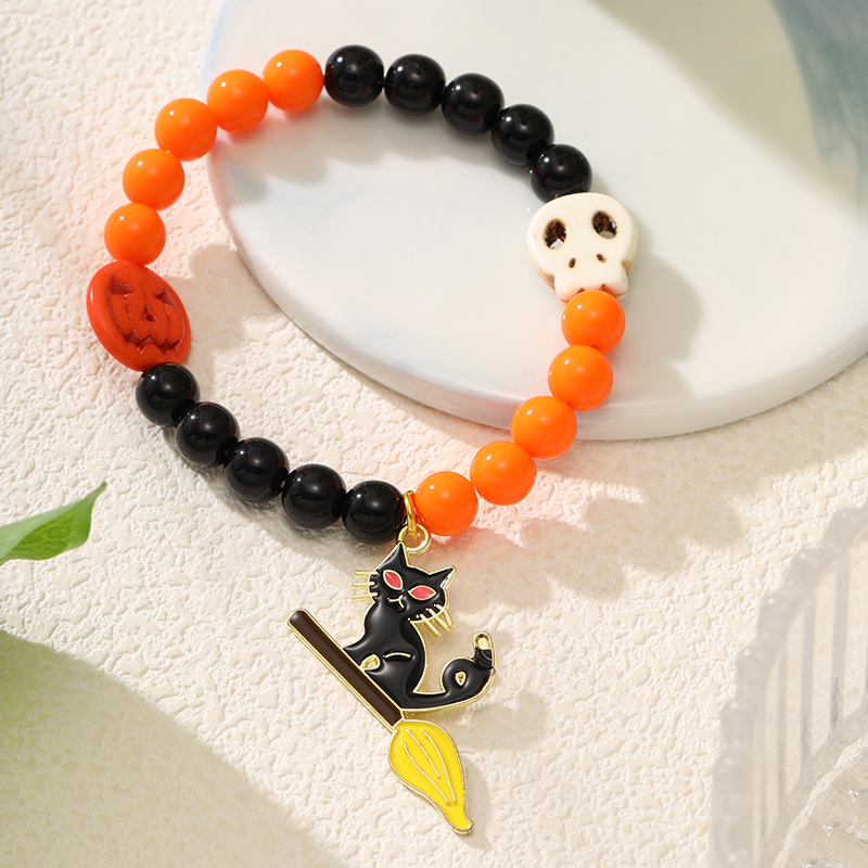 Yunjin nuevo europeo y americano transfronterizo Venta caliente Halloween hecho a mano pulsera de cuentas calabaza fantasma Festival naranja pulsera al por mayor