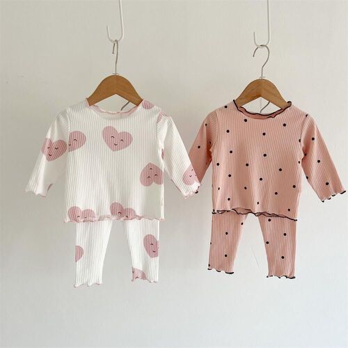Spring and Autumn Style Round Dot Children's Pajama Set for Fall and Winter, Korean Version, Stylish Two-Piece Home Wear for Older Children