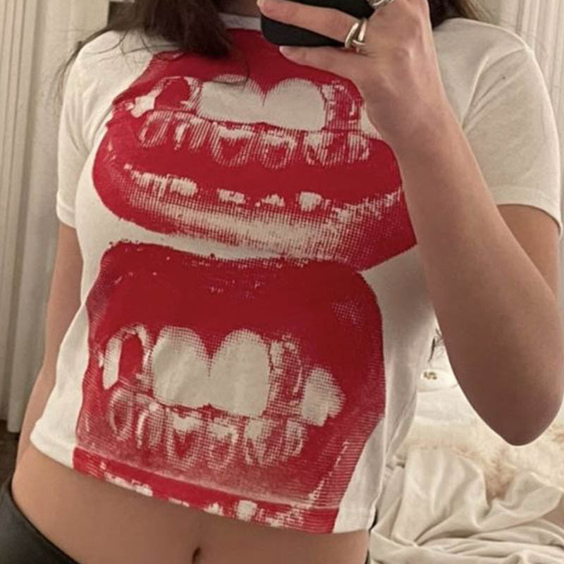 2024 Summer New Gothic Clothing Women's Club Wholesale Lip Print Short Tops 2024 Summer New Gothic Clothing Women's Club Wholesale Lip Print Short Tops