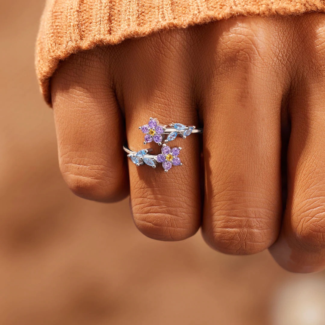 Adjustable Ring Size 1 Piece Quantity Daily Occasion 925 Sterling Silver Material 1 Piece 925 Sterling Silver Tree Leaves Flower Zircon Open Rings Rings