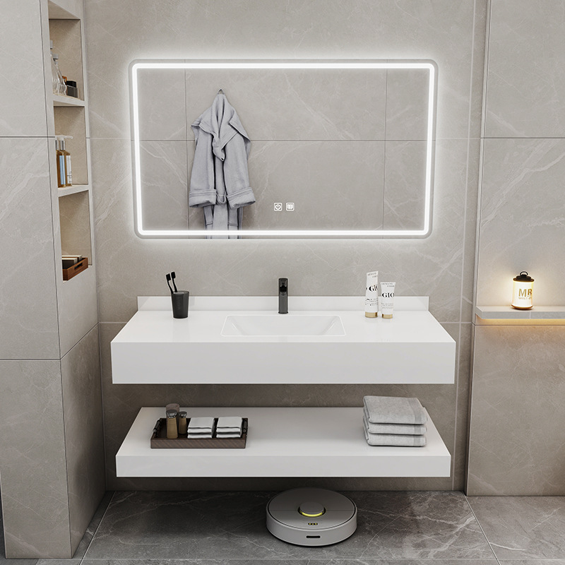 Seamless Glossy Slate Double-Layer Bathroom Cabinet Bathroom Washbasin Toilet Slate Upper and Lower Washbasin Washbasin