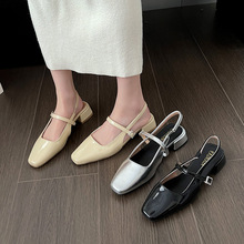 仙女风法式粗跟包头凉鞋女2024年新款夏季中跟复古银色玛丽珍女鞋