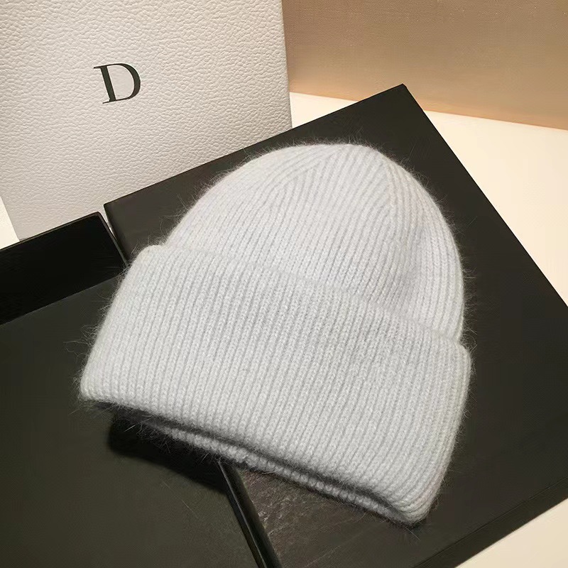 Eaveless Rim Japanese High-End New Rabbit Fur Knitted Woolen Cap Women's Fashion Autumn Winter Japanese Beanie Hat Thermal Head Cover Knitted Hat