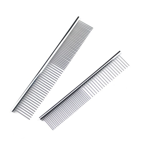 Pet cats and dogs stainless steel medium small straight comb pet comb steel comb silver double-sided comb