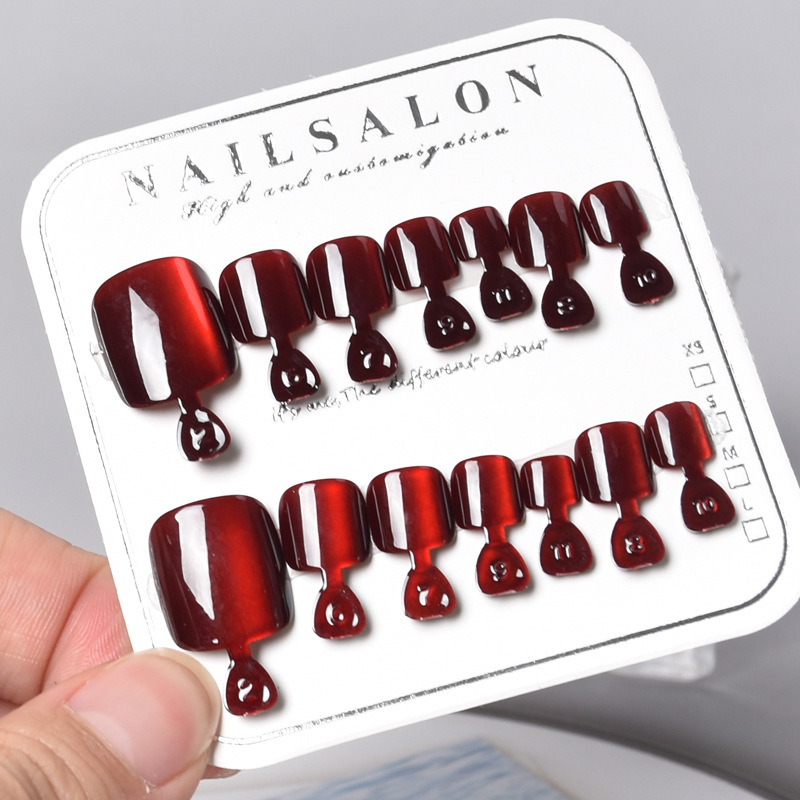 Unas de pie de gato rojo, uñas de pie desmontables, productos acabados, uñas de pie desmontables, carro de uñas rojo