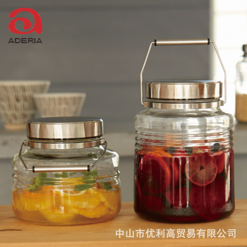 aderia日本进口玻璃密封罐青梅酒杨梅酒罐泡酒腌菜泡菜坛子蜂蜜瓶|ru