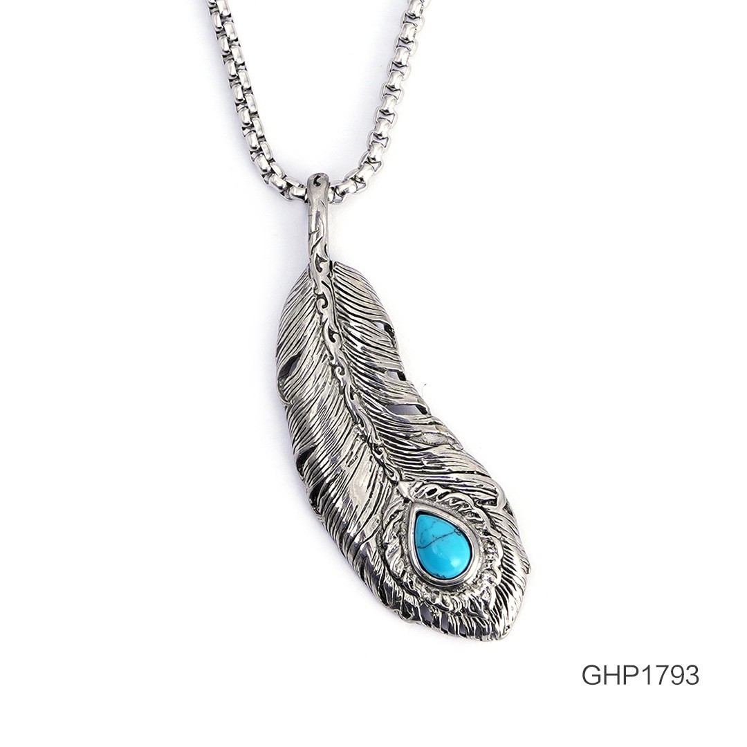 Titanium Hip Hop Couple Feather Pendant Jewelry Stainless Steel Necklace_voghion.com