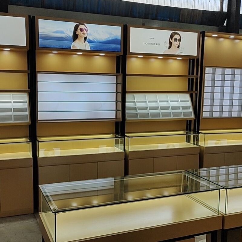 Solid Wood Glasses Cabinet, Sunglasses Store, Sunglasses Shelf, Iron Frame, Multi-Layer Glasses Store Counter Display Side Cabinet