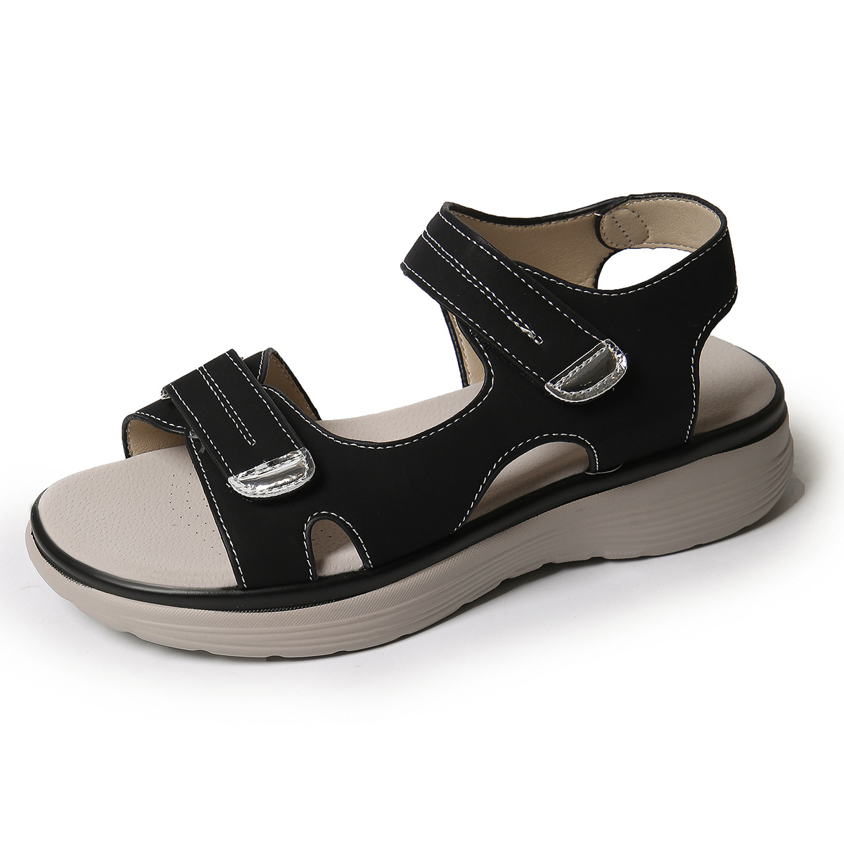 2026 transfronterizo TEMU sandalias casuales de gran tamaño para mujeres de estilo deportivo velcro tipo de una forma transfronterizo confortable sandalias de boca de pez