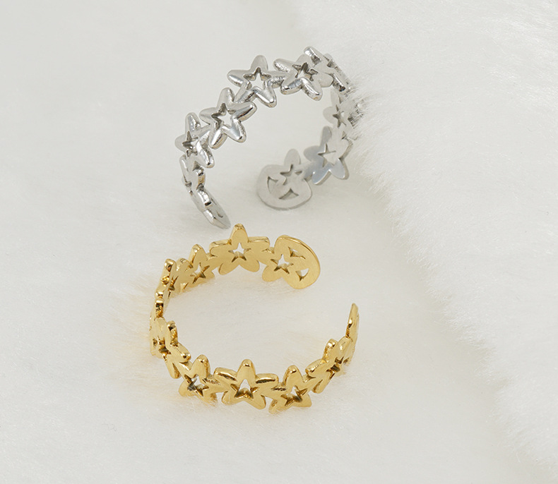4g Weight PVD Coated Gold Plating Process Simple Style Star Titanium Steel Open Ring Plating Stainless Steel Rings