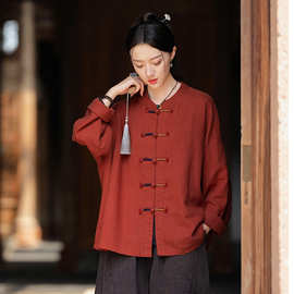 26春款原创棉麻女装复古国风盘扣撞色缠线上衣开衫女禅意苎麻外套