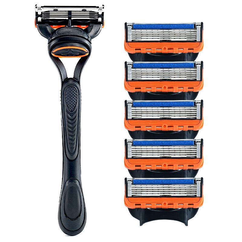 2026 New High-End Metal Matte Black Men's 5-Blade Razor Manual Shaving Razor Home Use Shaving Razor