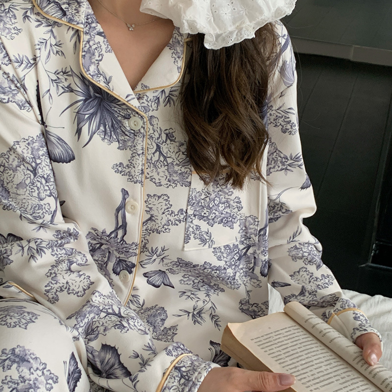 라이브 방송 가을 겨울 독일 벨벳 파자마 여성 느슨한 카디건 모네 정원 홈 의류 따뜻한 세트