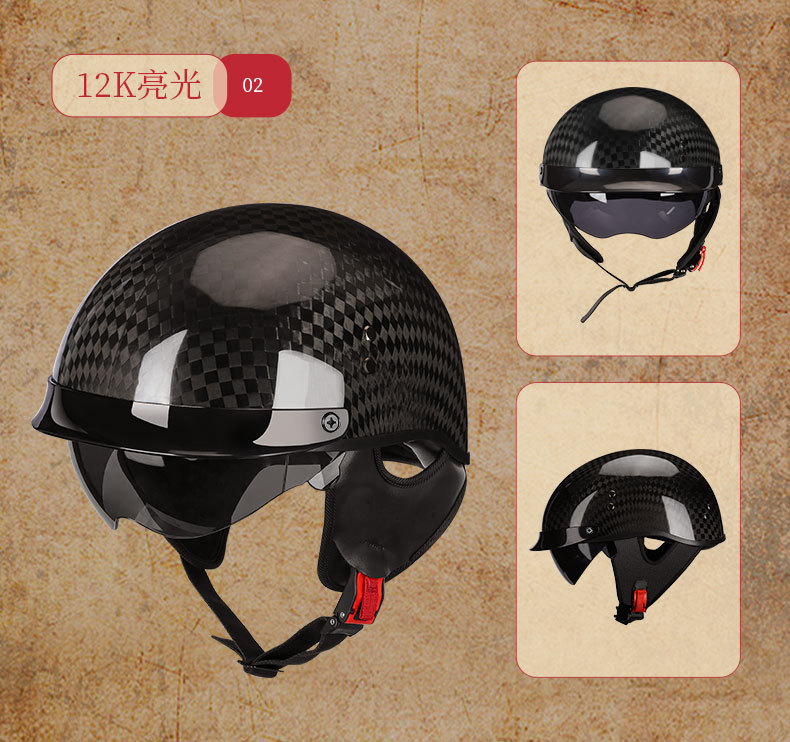 Carbon Fiber Motorcycle Helmet Men and Women Retro Motorcycle Safety Certification Half Helmet Cool Summer Electric Car Scoop Helmet