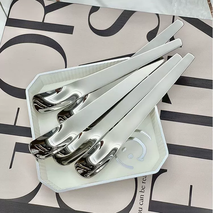 ✅Stainless steel dessert spoon eating cake spoon high-looking flat head yogurt square head internet celebrity ins coffee spoon