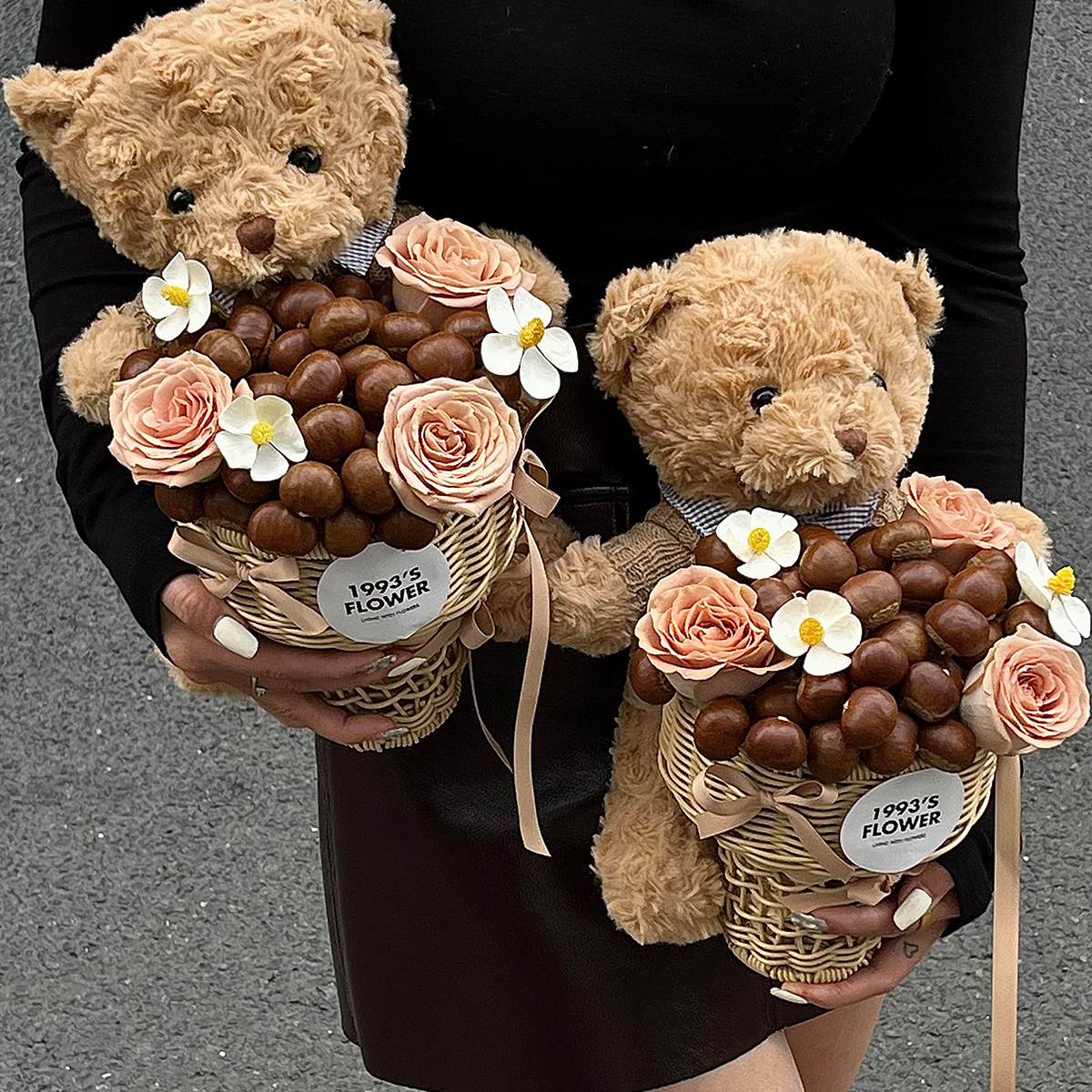 Cesta de flores de castaño rojo en línea Cesta de flores de helado de caña DiDi tela de paja Cesta de flores de castaño mano Cesta de flores de castaño