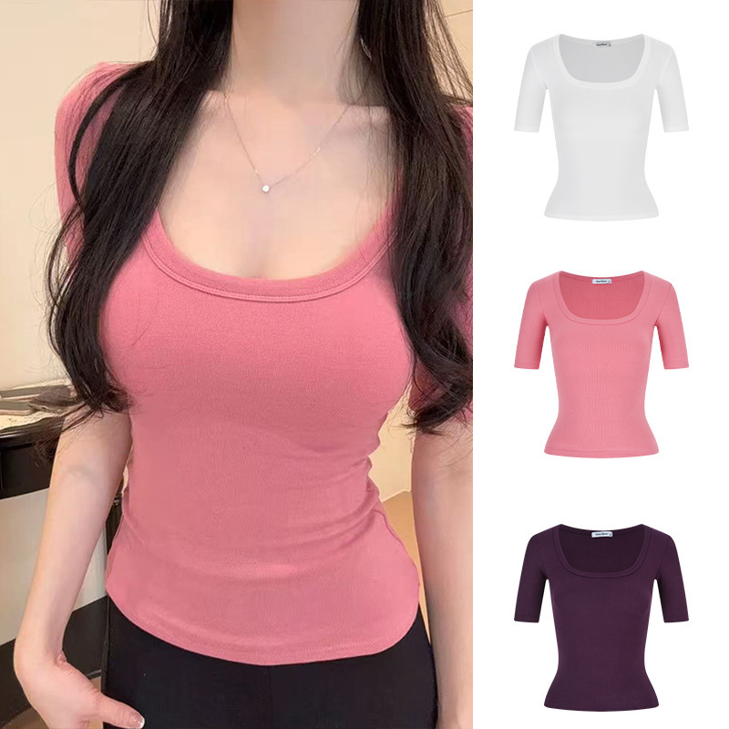 MosesQueen/Moxi Queen High Elasticity Round Neck Slim Fit T-Shirt with Straight Shoulders, Slimming Half Sleeve Versatile Women's T-Shirt Top MosesQueen/Moxi Queen High Elasticity Round Neck Slim Fit T-Shirt with Straight Shoulders, Slimming Half Sleeve Versatile Women's T-Shirt Top