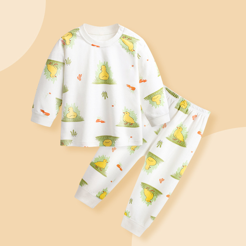 소년 소녀를위한 어린이 잠옷 봄과 가을 순면 클래스 소년 소녀를위한 가을 옷 세트 가정 옷