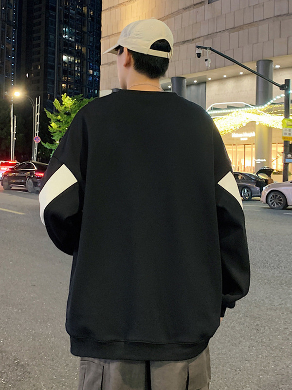 拼接撞色圆领卫衣男秋冬款宽松大码男装返校穿搭长袖青少年上衣秋|undefined