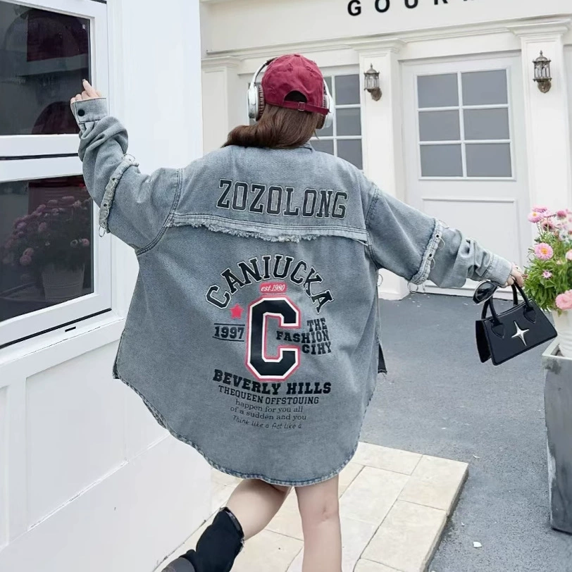 Spring cartoon shirt for leisure, long-sleeve, jacket, Korean style, with embroidery