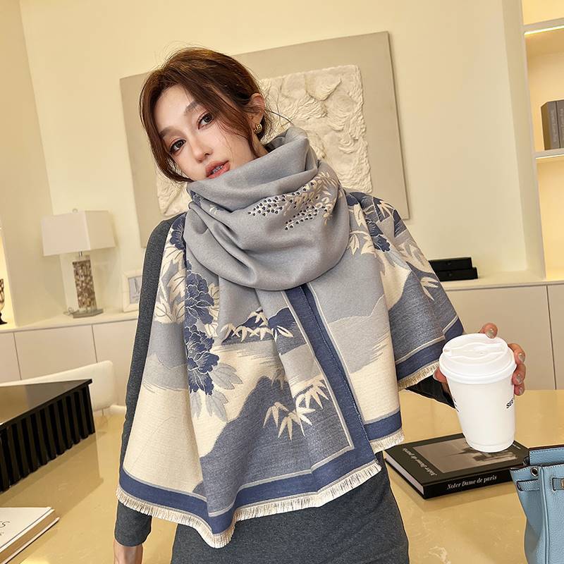 新しい秋冬の両面スカーフ、ファッショナブルで多用途、ハイエンドの模造カシミヤブランケット、暖かく厚みのあるアウターショールとスカーフ|undefined