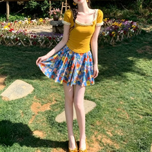 巨好看夏装一整套小个子纯欲甜美短袖上衣碎花半身短裙两件套装女