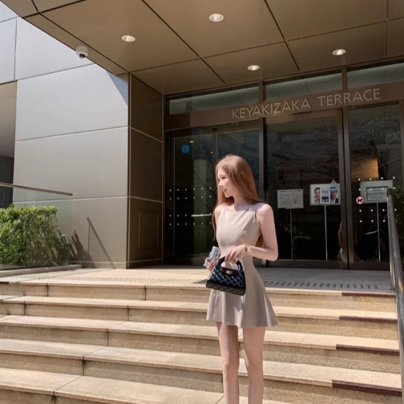 フランスの高級ノースリーブスリムベストドレス女性の夏の新しい気質ウエストサムスンスタイルAラインスカート|undefined