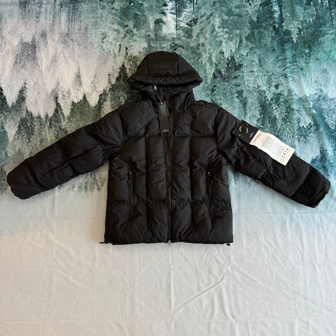 Stone Island Hooded Quilted Puffer Jacket Black