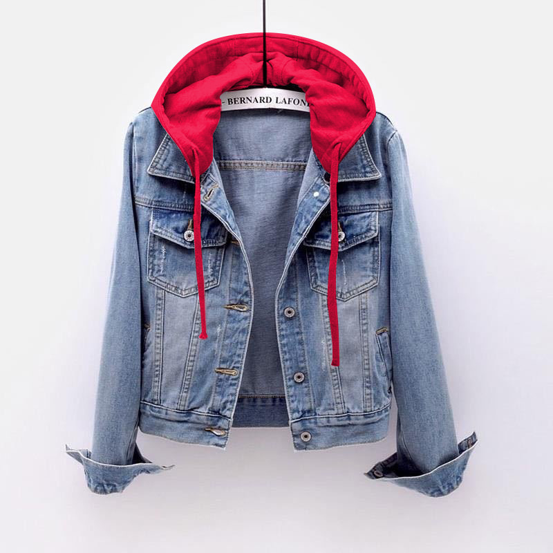Denim Short Coat Women's Short Spring and Autumn Korean-style New Long-sleeved Slim-fit Hooded Jacket All-match Student Top Denim Short Coat Women's Short Spring and Autumn Korean-style New Long-sleeved Slim-fit Hooded Jacket All-match Student Top