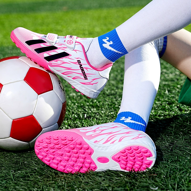 Детская футбольная обувь на липучке со сломанным гвоздем TF мужские и женские начальные и средние школы, нескользящая тренировочная обувь из искусственной травы без шнурка