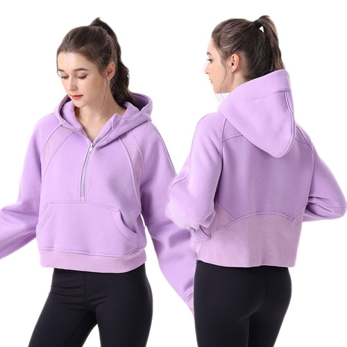 SWIFT SPEED Women's Fleece Outdoor Sports Yoga Fitness Slim Half-Zip Sweatshirt Hooded Jacket