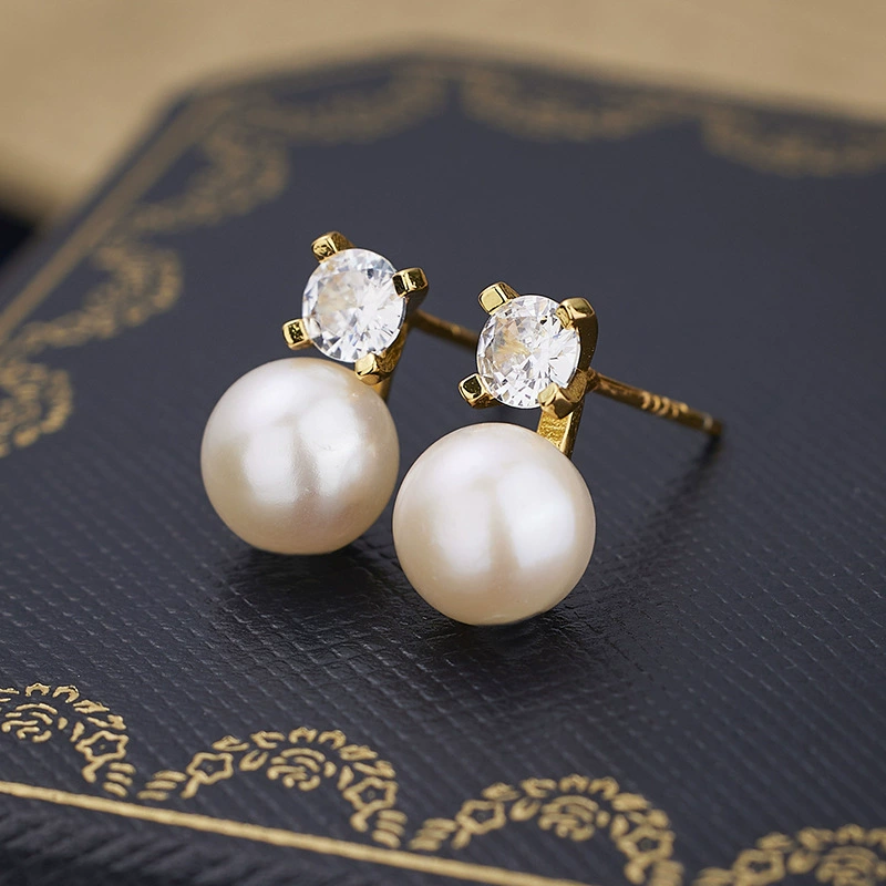 Натуральный пресноводный жемчуг четыре когтя бриллиантовые серьги женская принцесса с простыми серьгами темперамента ювелирные изделия прямые продажи с фабрики