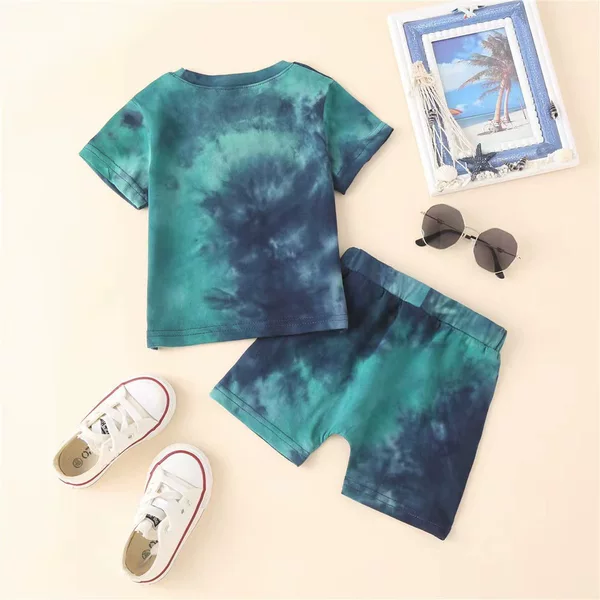 2024 European and American Amazon summer tie-dye shorts two-piece set suit
