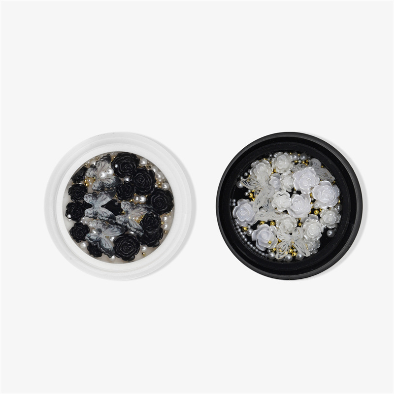 Internet Celebrant New Black and White Nail Art Camellia Pearl Jewelry Three-dimensional Butterfly Golden Steel Ball Mixed Nail Jewelry Internet Celebrant New Black and White Nail Art Camellia Pearl Jewelry Three-dimensional Butterfly Golden Steel Ball Mixed Nail Jewelry