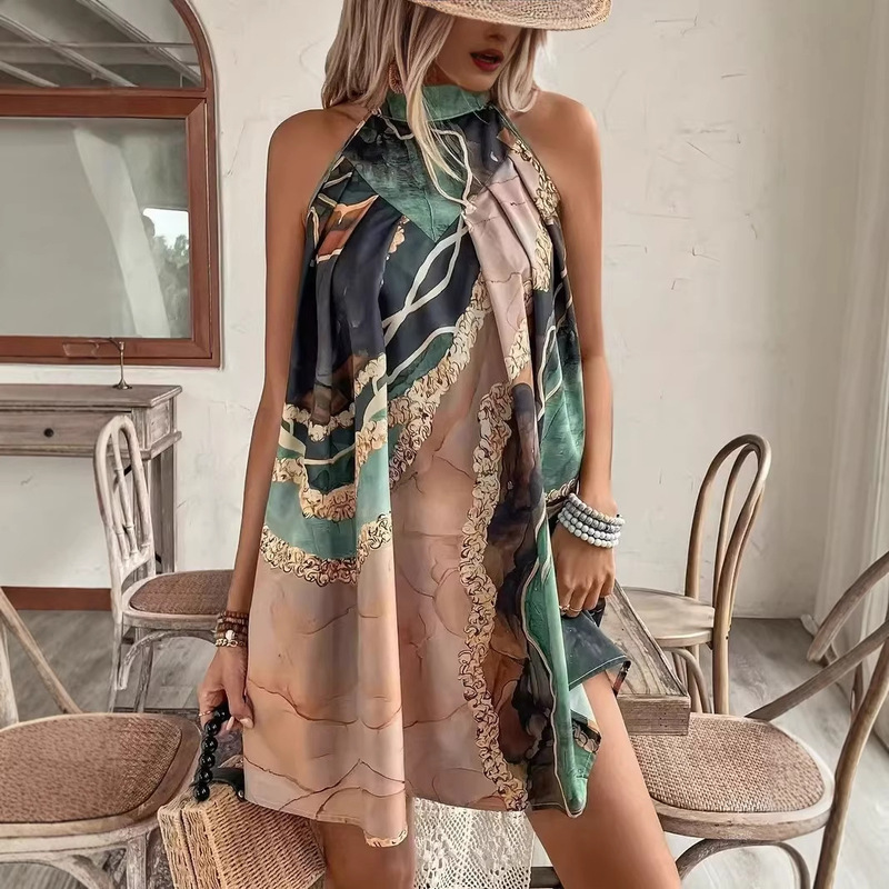 2026 Cross-Border European and American Style Slim Fit Bodycon Sleeveless Round Neck Striped Print Sexy Mini Dress Loose Color-Blocking 2026 Cross-Border European and American Style Slim Fit Bodycon Sleeveless Round Neck Striped Print Sexy Mini Dress Loose Color-Blocking