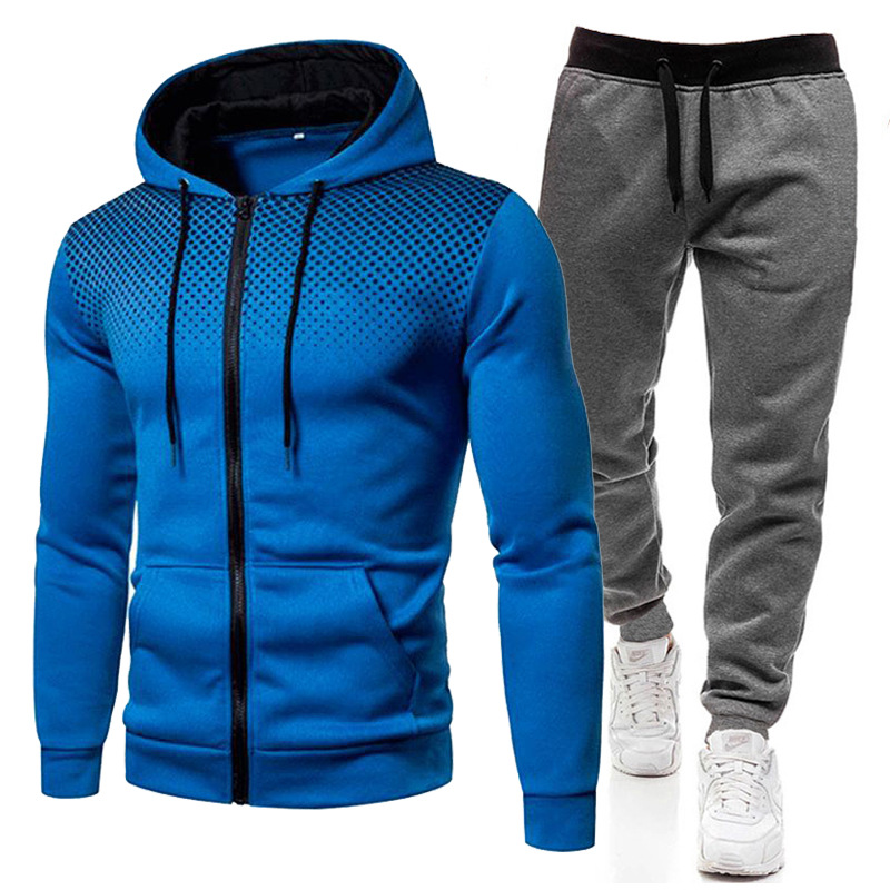 New round dot printed solid color zipper set for autumn winter plush men women's sports hoodies, sweaters, and pants_voghion.com