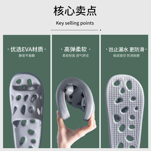 Bathroom Slippers for Men Summer Indoor Home Bathing Hollow Leakage Quick-drying Anti-Slip Couple Sandal Slippers Women Summer