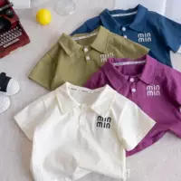 Большая голова папа детская рубашка POLO 2025 летний новый продукт для мальчиков и девочек сплошной цвет вышитая рубашка POLO детское лацканье с короткими рукавами