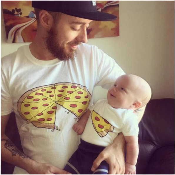 Cross-border Summer Parent-child Clothing ins European and American Children's Clothing Cute Pizza Khmer Family Short-sleeved T-shirt