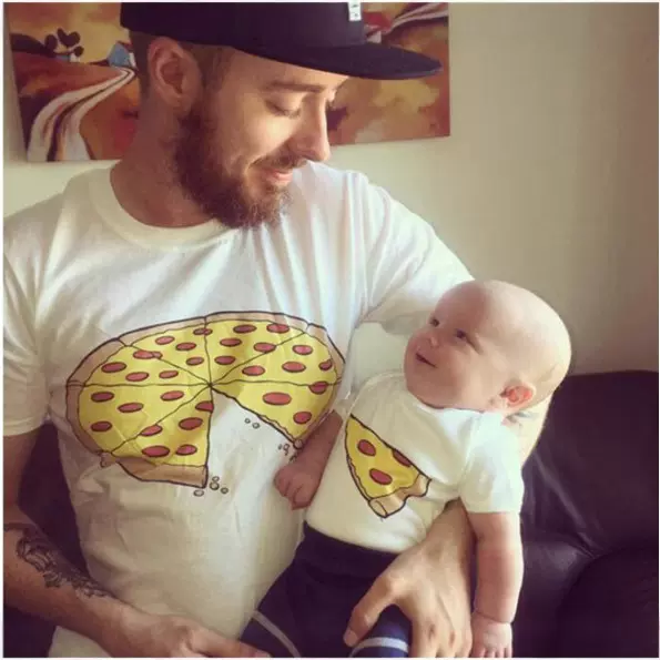 跨境 夏季亲子装ins欧美童装可爱披萨高棉家庭装短袖T恤